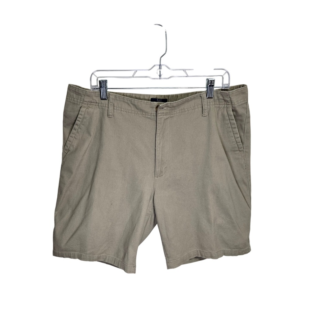 George Mens Khaki Flat Front Shorts Tan Vintage Y2K Size 36 Casual Twill Chino